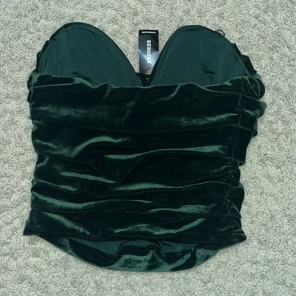 🆕 NWT Express Bodycon Forest Green Velvet Cowl Neck Corset Top in Womens size S - Picture 2 of 7